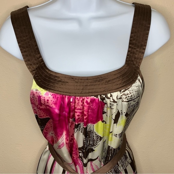 Size 4 Silk Multicolored Floral Oc By Oc Belted Dress Sleeveless Satin Pullover - Picture 3 of 11